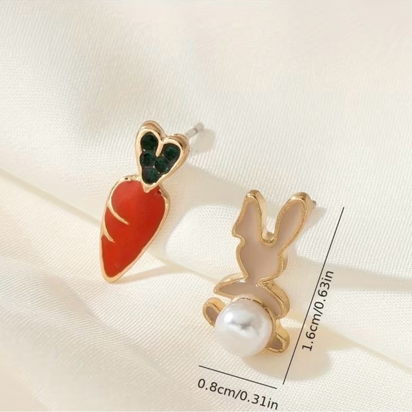 Gold and White Pearl Bunny Earrings - Picture 3 of 4